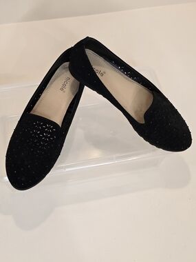 Nicole Black Laser-Cut Suede Loafers Size 7